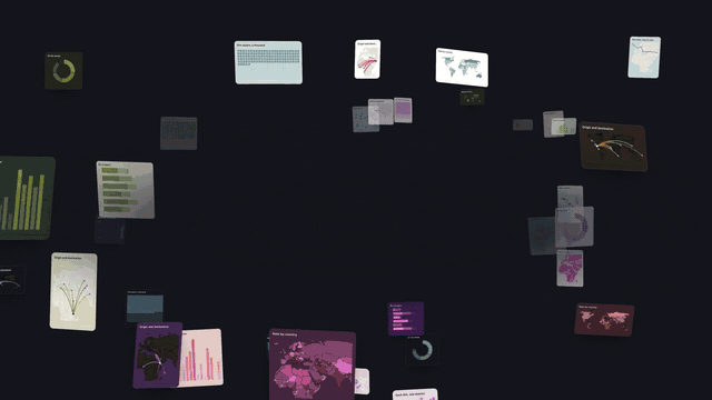 Charts and maps flying past the line "Turn the evidence into maps, charts, and video."